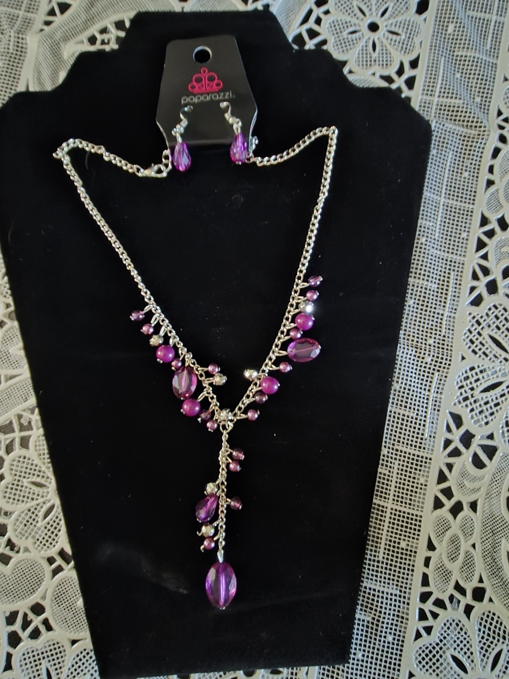 Paparazzi Purple Beaded Y-Necklace with Matching Drops NWT